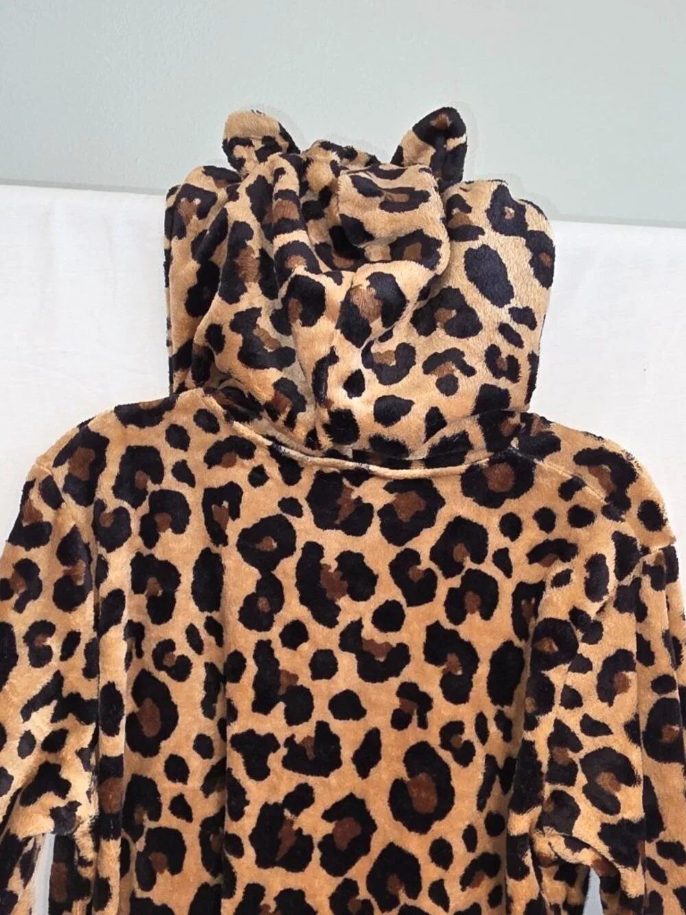 Plush Leopard Print Belted Plush Hooded Robe Cat Ears Girls Sz 14 Fluffy Warm